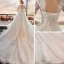 Chic / Belle Blanche Robe De Mariée 2018 Robe Boule En Dentelle Appliques Col Haut Dos Nu 1/2 Manches Cathedral Train Mariage