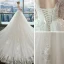 Chic / Belle Blanche Robe De Mariée 2018 Robe Boule En Dentelle Appliques Cristal Perlage V-Cou Dos Nu Manches Longues Cathedral Train Mariage