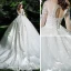 Chic / Beautiful White Wedding Dresses 2018 Ball Gown Lace Flower Appliques Scoop Neck Backless Cathedral Train 3/4 Sleeve Wedding