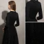 Élégant Noire Robe De Soirée 2019 Princesse V-Cou Noeud Paillettes Gland 3/4 Manches Longue Robe De Ceremonie