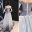 Charmant Silber Farbverlauf Abendkleider 2019 A Linie Off Shoulder Glanz Polyester Kurze Ärmel Rückenfreies Lange Festliche Kleider