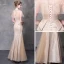 Chic / Belle Robe De Soirée 2018 Trompette / Sirène Appliques Cristal Col Haut Dos Nu Manches Courtes Longue Robe De Ceremonie