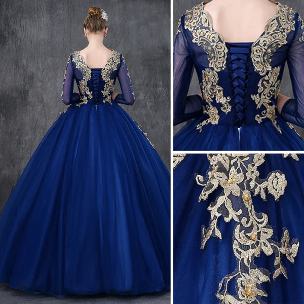 Chic / Beautiful Royal Blue Prom Dresses 2018 Ball Gown Lace Appliques Pearl Sequins Scoop Neck Backless 3/4 Sleeve Floor-Length / Long Formal Dresses