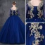 Chic / Beautiful Royal Blue Prom Dresses 2018 Ball Gown Lace Appliques Pearl Sequins Scoop Neck Backless 3/4 Sleeve Floor-Length / Long Formal Dresses