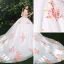 Chic / Belle Blanche Robe De Mariée 2018 Robe Boule Appliques Perle Rose Fleur Cristal Perle Paillettes De l'épaule Dos Nu Sans Manches Cathedral Train Mariage