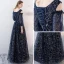 Chic / Belle Bleu Marine Robe De Soirée 2018 Princesse Dentelle Appliques Perlage Paillettes Encolure Dégagée Dos Nu Bustier 3/4 Manches Longue Robe De Ceremonie