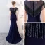 Chic / Belle Océan Bleu Robe De Soirée 2018 Trompette / Sirène Perlage Gland Encolure Dégagée Sans Manches Train De Balayage Robe De Ceremonie