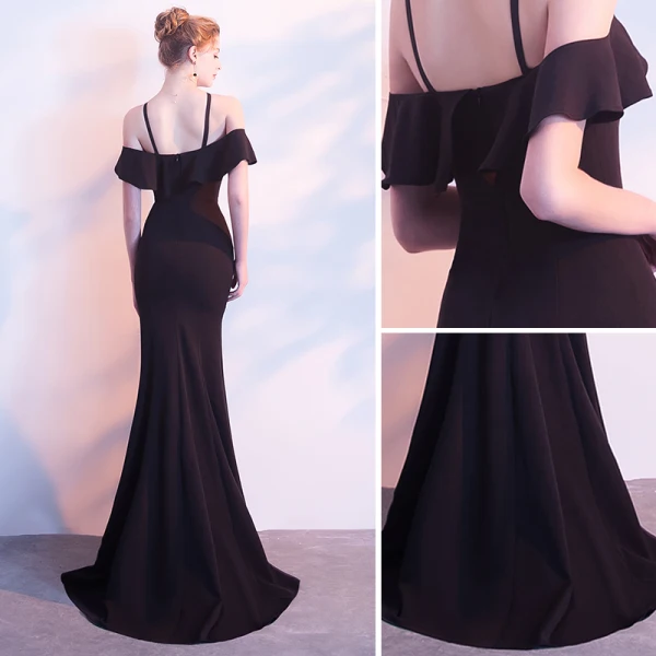 Simple Noir Robe De Soirée 2018 Trompette / Sirène Bustier Dos Nu Sans Manches Longue Robe De Ceremonie