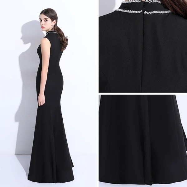 Modest / Simple Black Evening Dresses 2018 Trumpet / Mermaid Beading Scoop Neck Floor-Length / Long Formal Dresses
