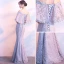Chic / Belle Gris Robe De Soirée 2018 Trompette / Sirène En Dentelle Fleur De l'épaule Dos Nu 1/2 Manches Longue Robe De Ceremonie