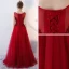 Chic / Belle Robe De Soirée 2018 Princesse En Dentelle Appliques Paillettes Faux Diamant Encolure Dégagée Sans Manches Longue Robe De Ceremonie