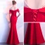 Chic / Belle Rouge Robe De Soirée 2018 Trompette / Sirène Encolure Dégagée Dos Nu Manches Courtes Longue Robe De Ceremonie