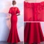 Chic / Beautiful Red Evening Dresses  2018 Trumpet / Mermaid Lace Appliques Sequins Scoop Neck 1/2 Sleeves Floor-Length / Long Formal Dresses