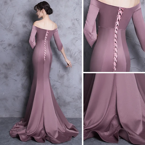 Chic / Belle Robe De Soirée 2018 Trompette / Sirène De l'épaule Dos Nu 1/2 Manches Train De Balayage Robe De Ceremonie