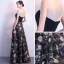 Elegant Black Gold Evening Dresses  2018 A-Line / Princess Embroidered V-Neck Backless Sleeveless Floor-Length / Long Formal Dresses