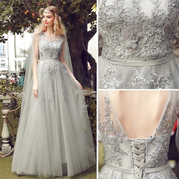 Elegant Evening Dresses 2018 A-Line / Princess Lace Flower Appliques Pearl Scoop Neck Backless Sleeveless Floor-Length / Long Formal Dresses