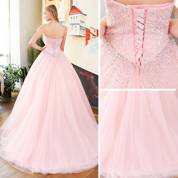 Fine Rødmende Rosa Beading Ballkjoler 2018 Ballkjole Paljetter Kjæreste Ryggløse Uten Ermer Lange Formelle Kjoler