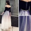 Elegant Gradient-Color Navy Blue Evening Dresses  2019 A-Line / Princess Suede Off-The-Shoulder Metal Sash 3/4 Sleeve Backless Floor-Length / Long Formal Dresses