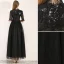 Chic / Belle Noire de retour Robe De Graduation 2019 Princesse Col Haut Paillettes 1/2 Manches Longueur Cheville Robe De Ceremonie