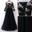 Chic / Beautiful Black Evening Dresses  2018 A-Line / Princess Lace Flower Off-The-Shoulder Long Sleeve Floor-Length / Long Formal Dresses