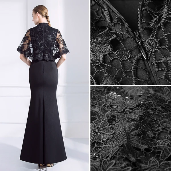 Chic / Beautiful Black Evening Dresses  2018 Trumpet / Mermaid V-Neck Lace 1/2 Sleeves Ankle Length Formal Dresses
