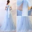 Elegante Himmelblau Abendkleider 2018 Empire Schmetterling Applikationen Schleife Stoffgürtel V-Ausschnitt Ärmellos Lange Festliche Kleider