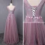 Elegant Blushing Pink Prom Dresses 2018 A-Line / Princess Appliques Crystal Pearl V-Neck Backless Sleeveless Floor-Length / Long Formal Dresses