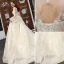 Chic / Beautiful Champagne Wedding Dresses 2018 A-Line / Princess Lace Flower Backless Scoop Neck Long Sleeve Court Train Wedding