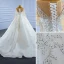 Luxury / Gorgeous Ivory Beading Crystal Wedding Dresses 2021 Ball Gown Glitter Sequins Scoop Neck Long Sleeve Cathedral Train Wedding