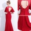 Chic / Beautiful Red Evening Dresses  2018 Trumpet / Mermaid Lace Appliques Beading Scoop Neck Backless Short Sleeve Floor-Length / Long Formal Dresses