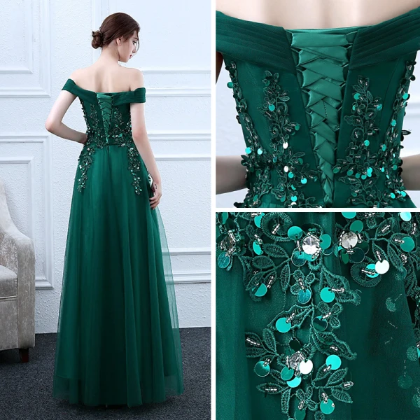 Chic / Beautiful Prom Dresses 2018 A-Line / Princess Lace Flower Beading Sequins Off-The-Shoulder Backless Sleeveless Floor-Length / Long Formal Dresses