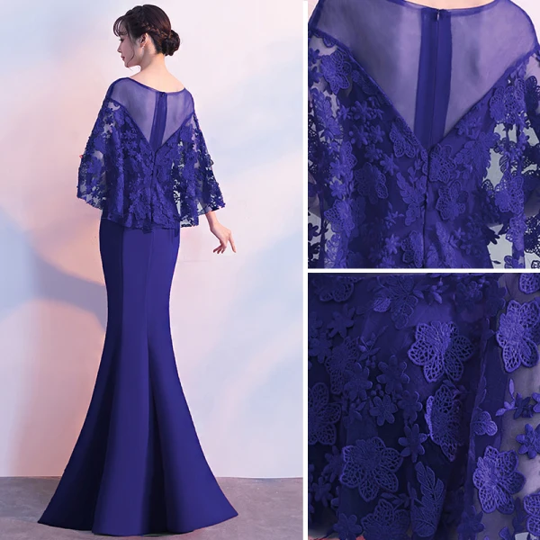 Élégant Robe De Soirée 2018 Trompette / Sirène En Dentelle Fleur Avec Châle Encolure Dégagée Longue Robe De Ceremonie