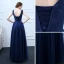 Elegant Navy Blue Prom Dresses 2018 A-Line / Princess Lace Flower Sequins Scoop Neck Backless Sleeveless Floor-Length / Long Formal Dresses