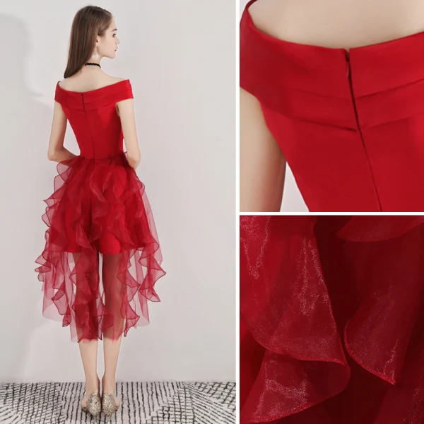 Chic / Beautiful Burgundy Cocktail Dresses 2019 A-Line / Princess V-Neck Sleeveless Ruffle Asymmetrical Formal Dresses