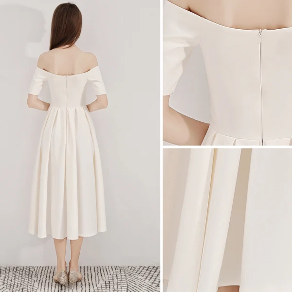Chic / Beautiful Champagne Homecoming Graduation Dresses 2019 A-Line / Princess Off-The-Shoulder Short Sleeve Backless Tea-length Formal Dresses