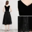 Modern / Fashion Black Homecoming Graduation Dresses 2019 A-Line / Princess V-Neck Lace Star Suede Bow Sleeveless Backless Tea-length Formal Dresses