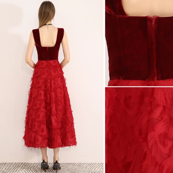 Chic / Beautiful Burgundy Evening Dresses 2019 A-Line / Princess Shoulders Suede Tassel Sleeveless Tea-length Formal Dresses