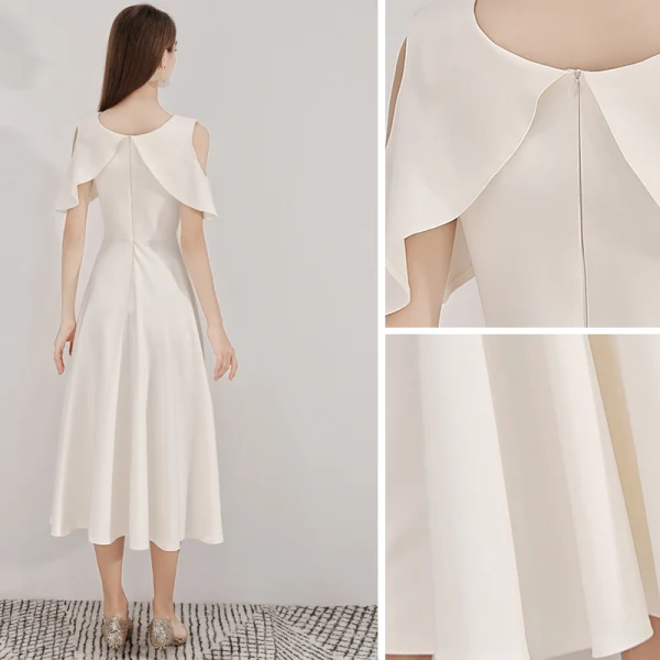 Modest / Simple Champagne Homecoming Graduation Dresses 2019 A-Line / Princess Scoop Neck Short Sleeve Tea-length Formal Dresses