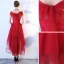 Chic / Beautiful Burgundy Cocktail Dresses 2019 A-Line / Princess Off-The-Shoulder Lace Flower Bow Short Sleeve Asymmetrical Formal Dresses