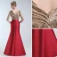 Luxury / Gorgeous Burgundy Evening Dresses  2019 Trumpet / Mermaid V-Neck Lace Sequins 1/2 Sleeves Backless Floor-Length / Long Formal Dresses