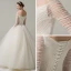 Chic / Beautiful Champagne Wedding Dresses 2018 A-Line / Princess Beading Off-The-Shoulder Backless 3/4 Sleeve Floor-Length / Long Wedding
