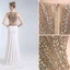 Luxury / Gorgeous Ivory Handmade  Beading Evening Dresses  2019 Trumpet / Mermaid Scoop Neck Crystal Rhinestone Sleeveless Split Front Sweep Train Formal Dresses