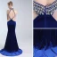 Luxe Bleu Marine Robe De Soirée 2019 Trompette / Sirène Titulaire Faux Diamant Daim Sans Manches Dos Nu Train De Balayage Robe De Ceremonie