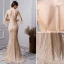Luxury / Gorgeous Gold Handmade  Beading Evening Dresses  2019 Trumpet / Mermaid Scoop Neck Pearl Crystal Rhinestone Sequins 3/4 Sleeve Floor-Length / Long Formal Dresses
