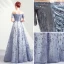 Elegante Silber Abendkleider 2019 A Linie Off Shoulder Glanz Tülle Pailletten Kurze Ärmel Rückenfreies Lange Festliche Kleider