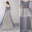 Élégant Bleu Ciel Robe De Soirée 2019 Princesse De l'épaule Perlage En Dentelle Fleur Paillettes Manches Courtes Dos Nu Longue Robe De Ceremonie