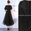 Chic / Beautiful Black Homecoming Graduation Dresses 2019 A-Line / Princess V-Neck Bow Lace Flower Short Sleeve Tea-length Formal Dresses