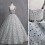 Elegant Grey Prom Dresses 2019 A-Line / Princess Suede Spaghetti Straps Glitter Star Sleeveless Backless Floor-Length / Long Formal Dresses