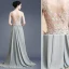 Élégant Gris Robe De Bal 2019 Princesse Encolure Dégagée Perlage Perle Faux Diamant Appliques En Dentelle Fleur Sans Manches Train De Balayage Robe De Ceremonie