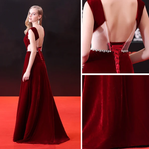 Sexy Robe De Soirée 2018 Princesse Faux Diamant Ceinture Encolure Dégagée Dos Nu Sans Manches Longue Robe De Ceremonie